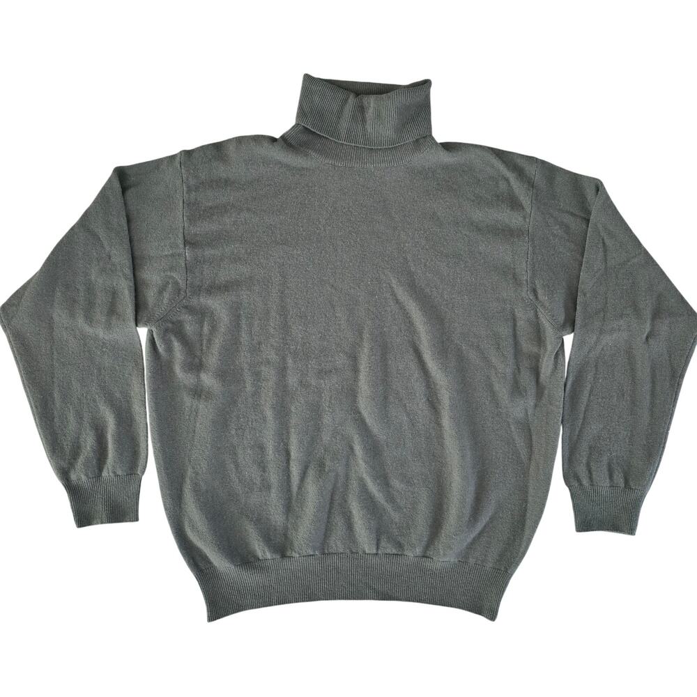Benetton Cashmere Turtleneck Sweater Green Italy Minimalist Soft Cozy Luxury - Picture 2 of 6
